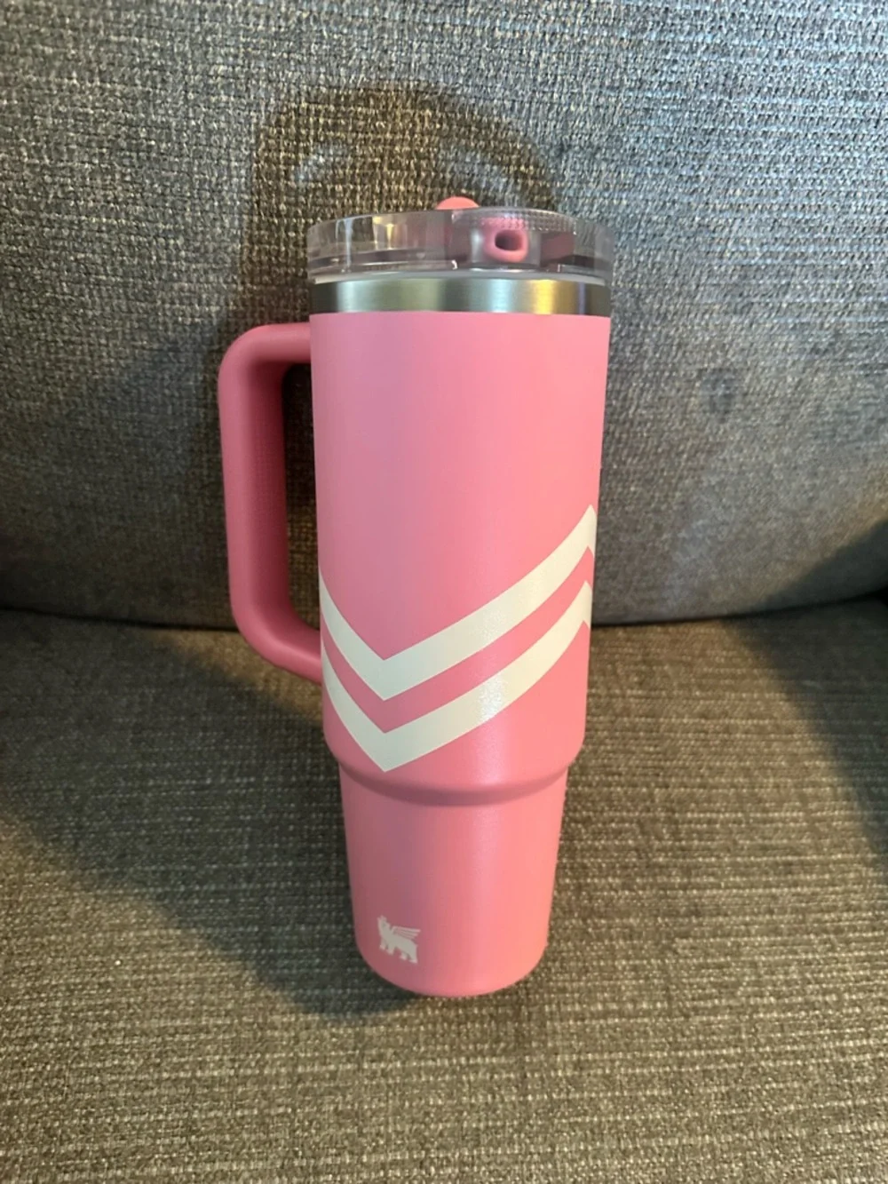 Stanley Pink Travel Tumbler with Handle and Chevron Stripes - Picture 5 of 6
